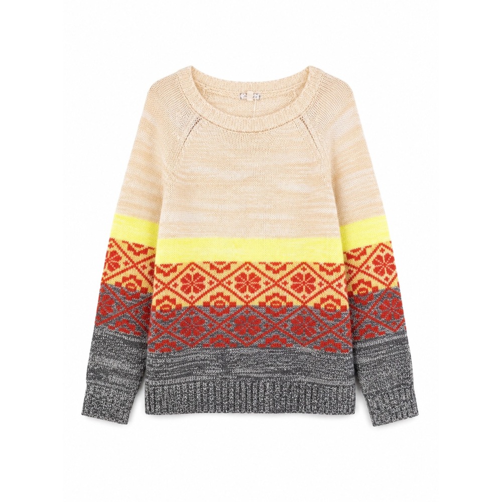 Eyeshadow Women's Fair Isle Knit Sweater Cream Yellow Floral Indie Modern Size M